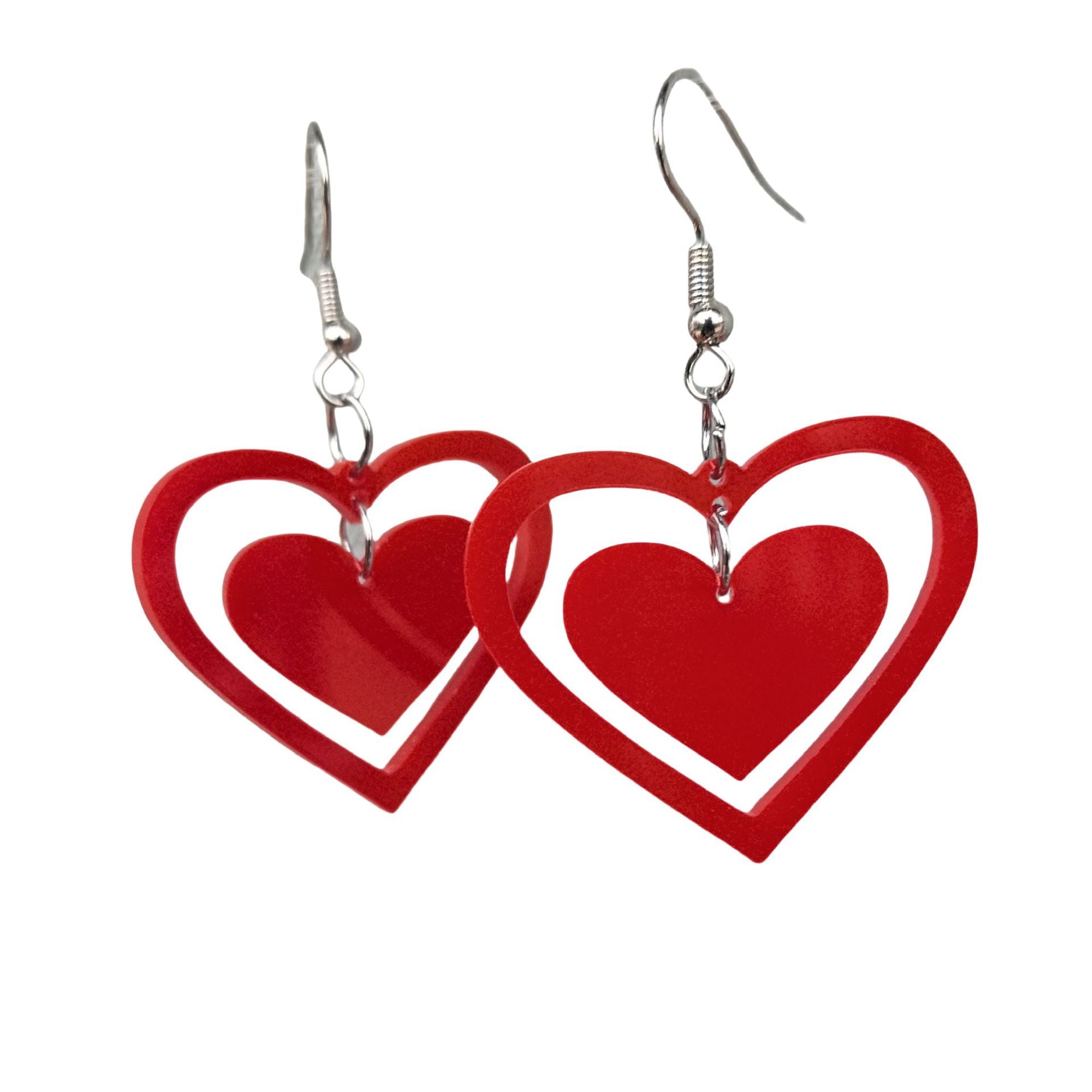 Valentine'S Day Pink And Red Sequined Heart Earrings