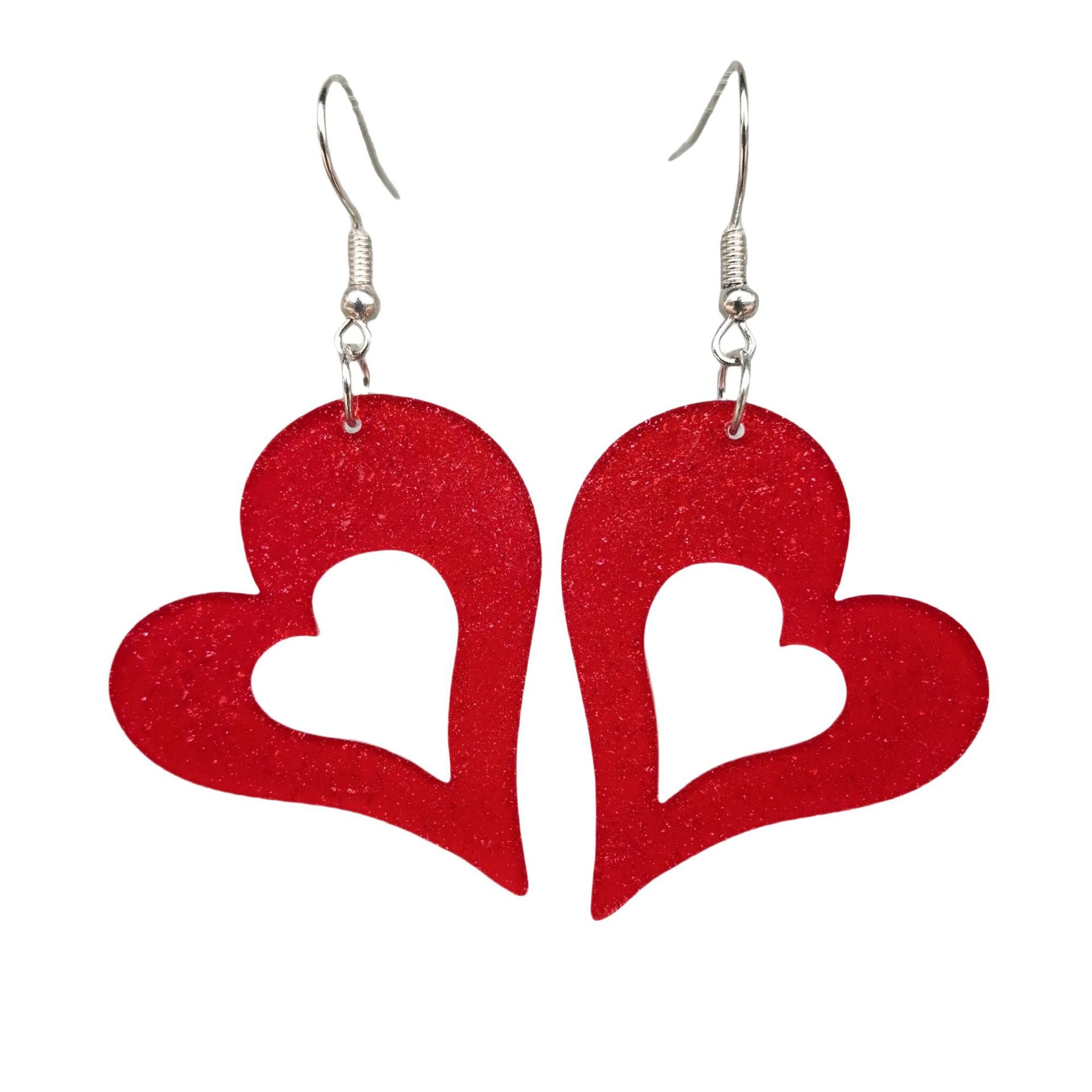 Valentine'S Day Pink And Red Sequined Heart Earrings