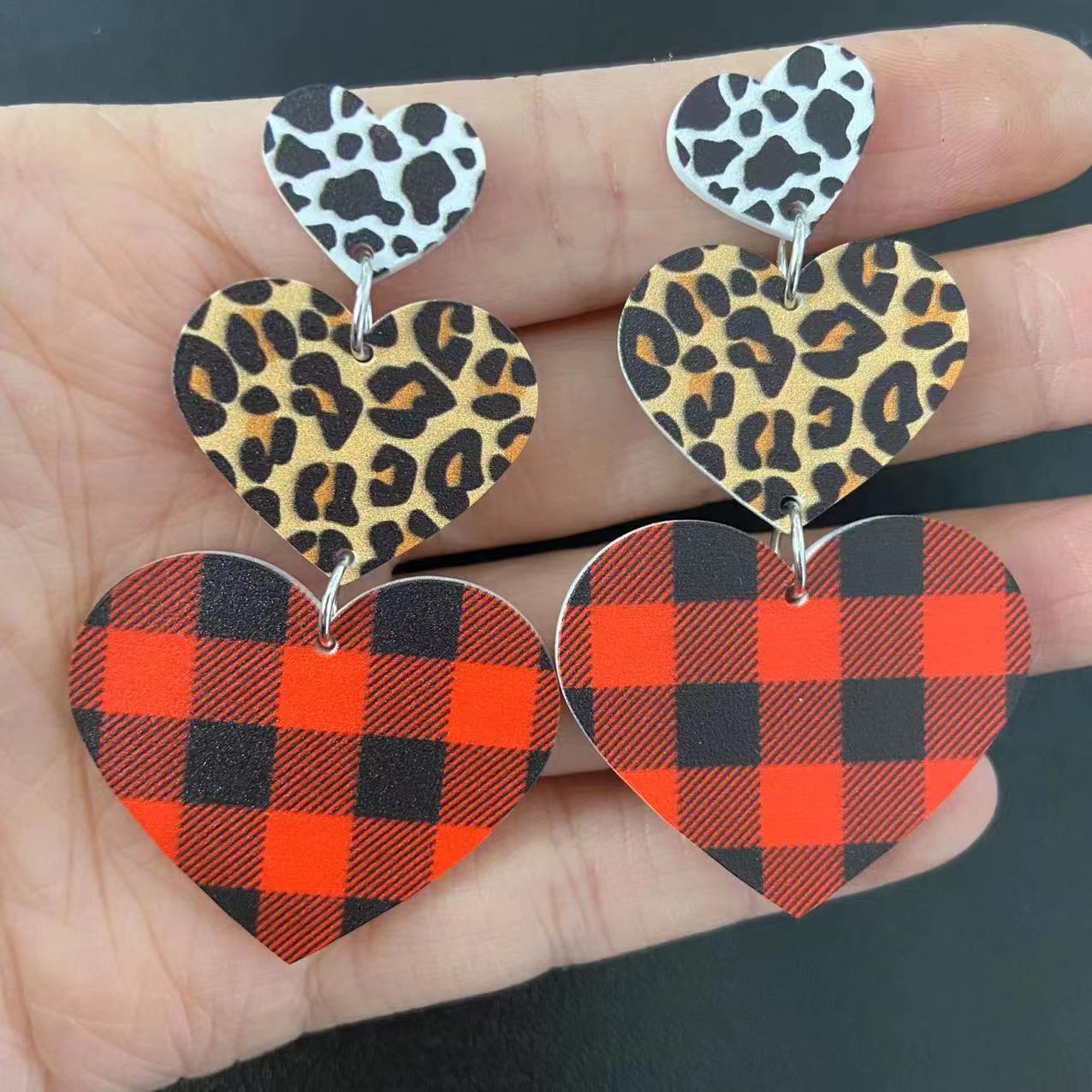 Asymmetrical Leopard Print Checkered Cow Print Earrings