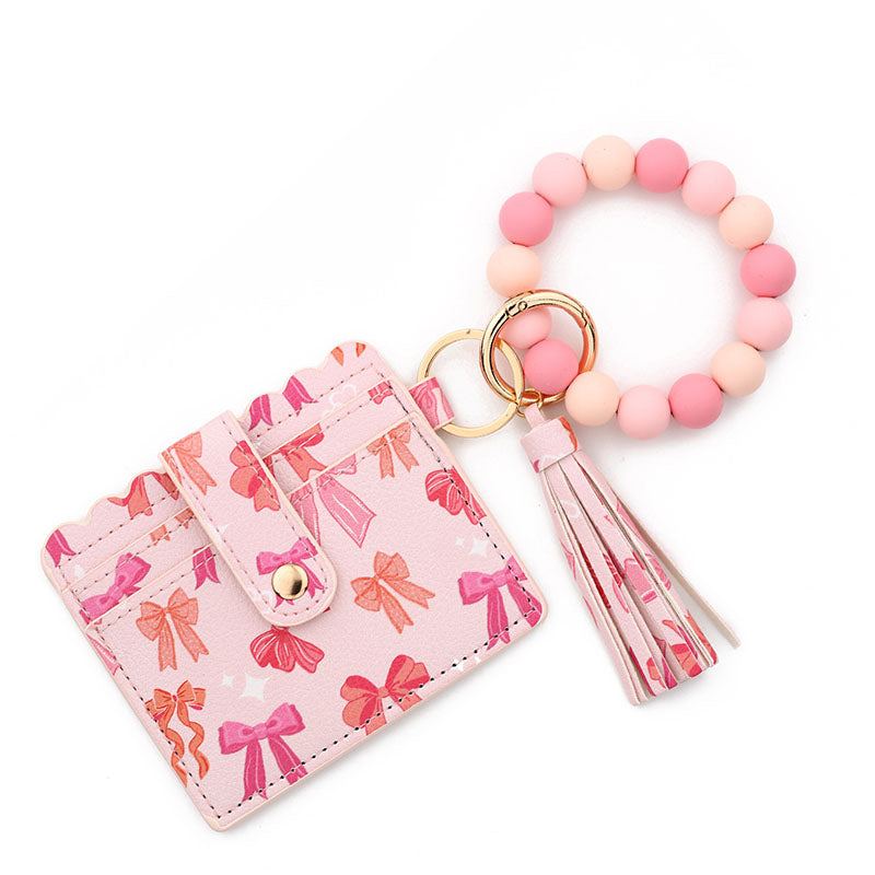 Silicone Bead Bracelet Keychain Printed Card Holder Bow