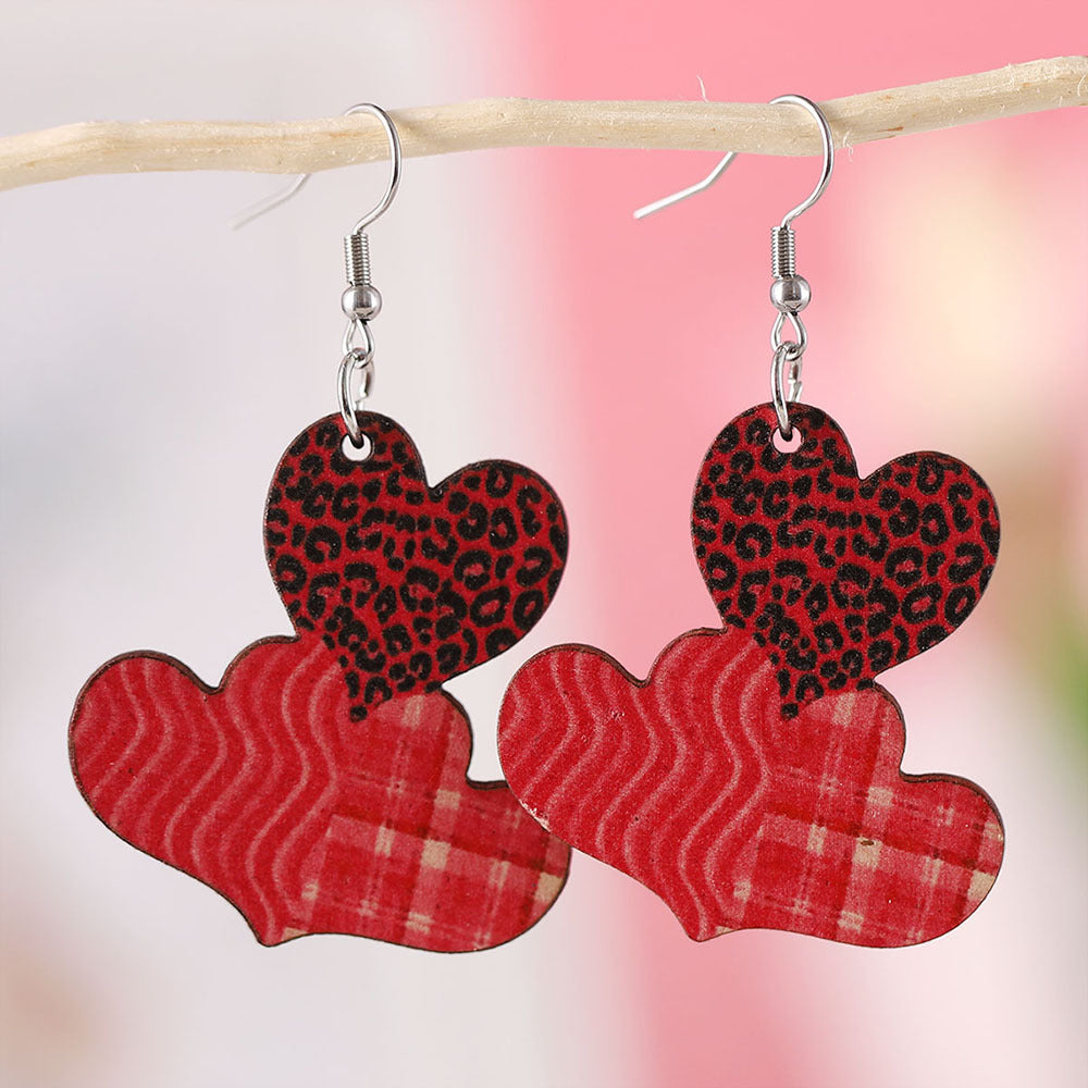 Checkered Leopard Print Polka Dot Heart Earrings