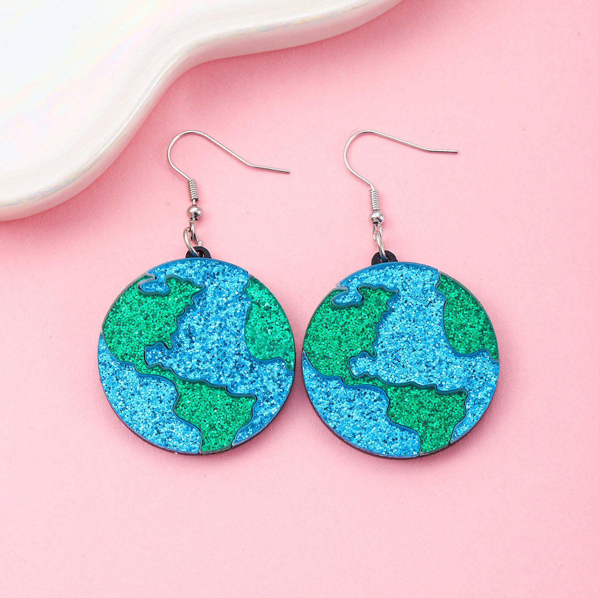 Earth-Friendly Glitter Acrylic Round Earrings For Women