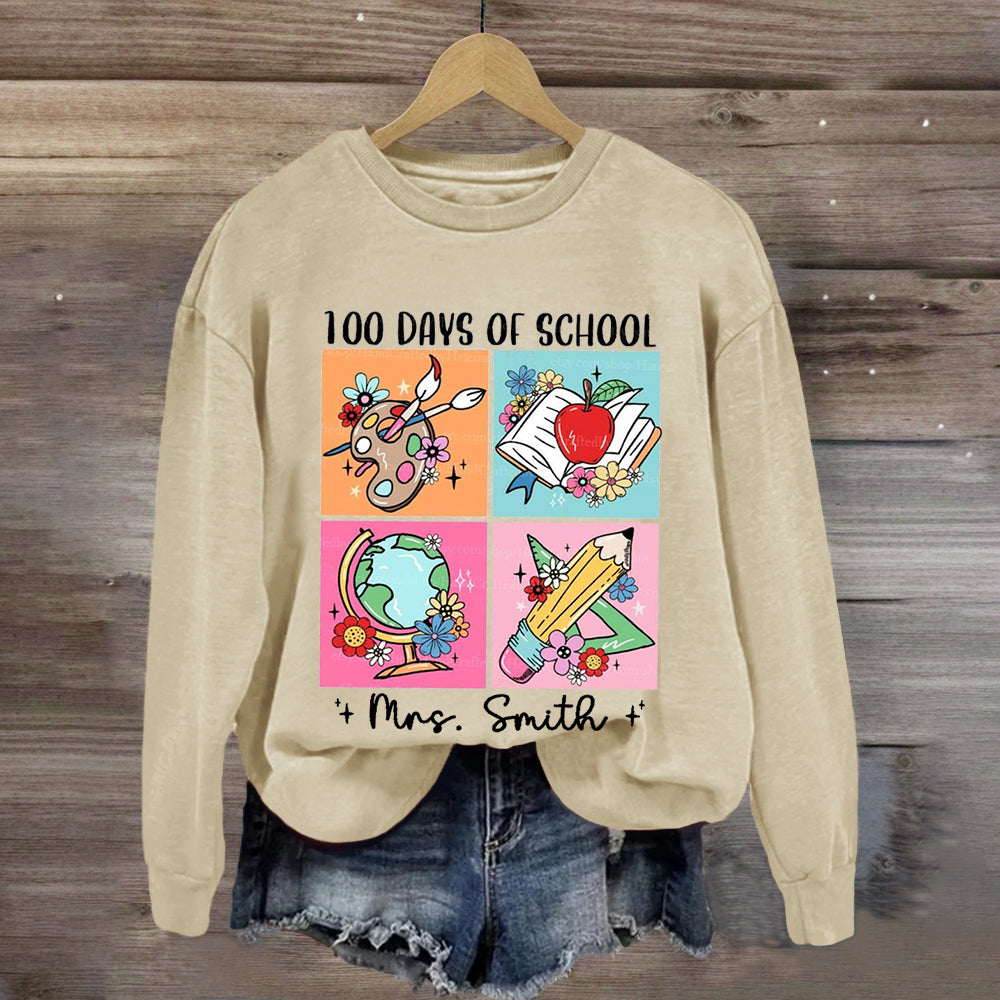 Personalized Name 100 Days Of School Pencil Apple Sweatshirt