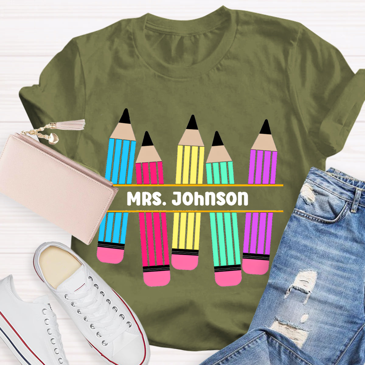 Personalized Name Pencil Teacher T-Shirt