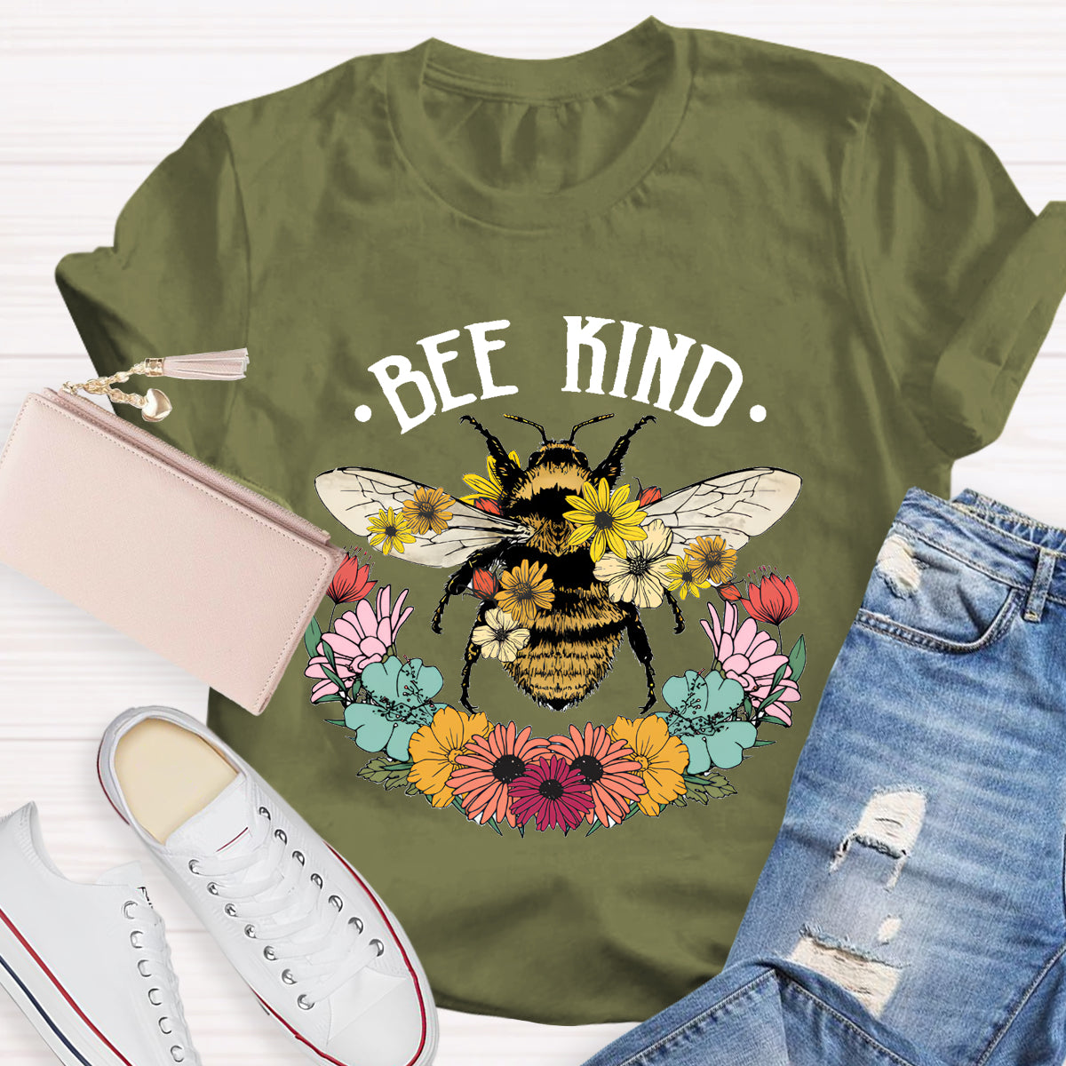 Bee Kind Floral Teacher T-Shirt