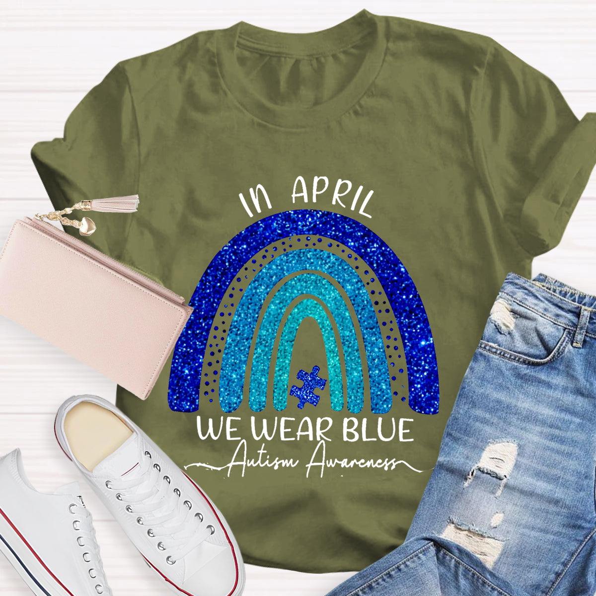 In April We Wear Blue Autism Awareness T-Shirt