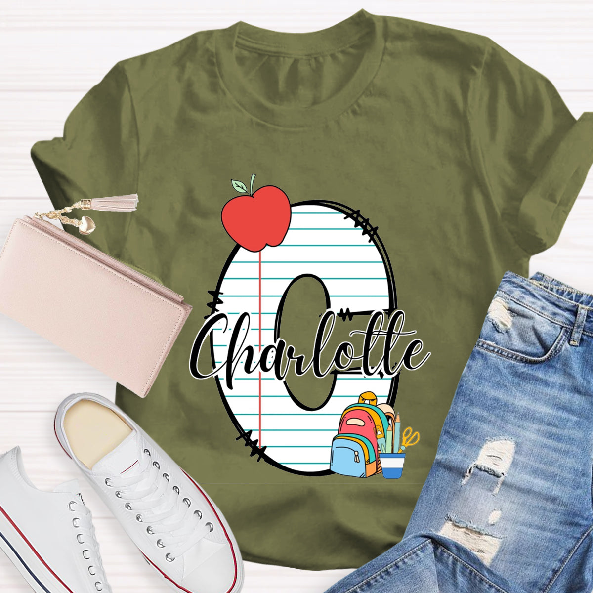 Personalized Teacher Name Apple School Bag T-Shirt
