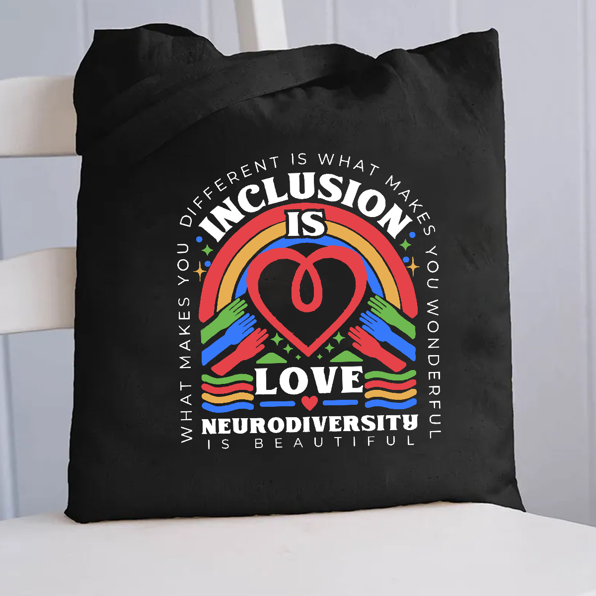 Inclusion Is Love Neurodiversity Canvas Tote Bag