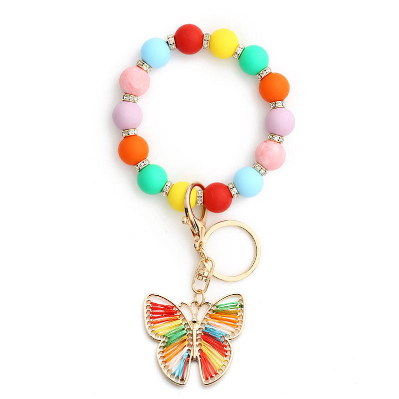 Butterfly Bracelet Keychain Colorful Beaded Pendant Bracelet