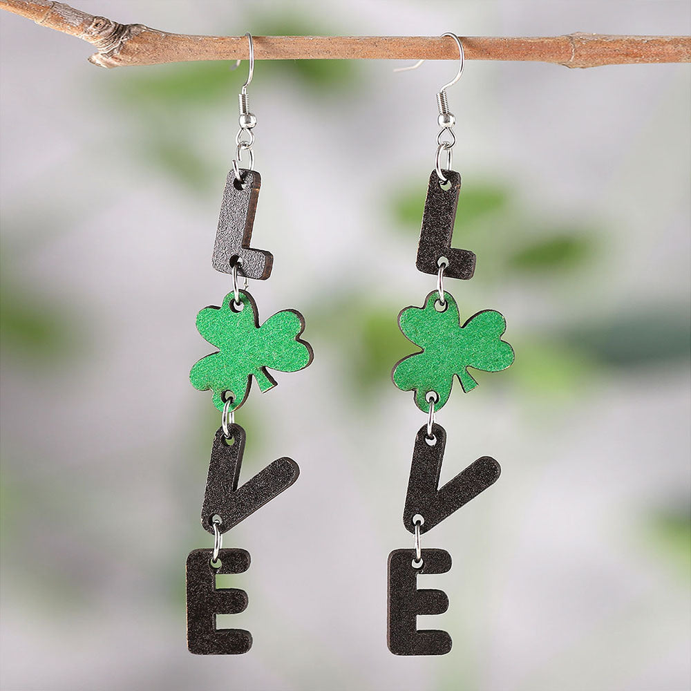 Lucky Four-Leaf Clover Letter Earrings