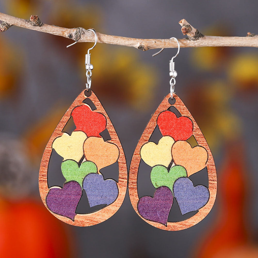Hollow Out Colorful Heart Teardrop Earrings
