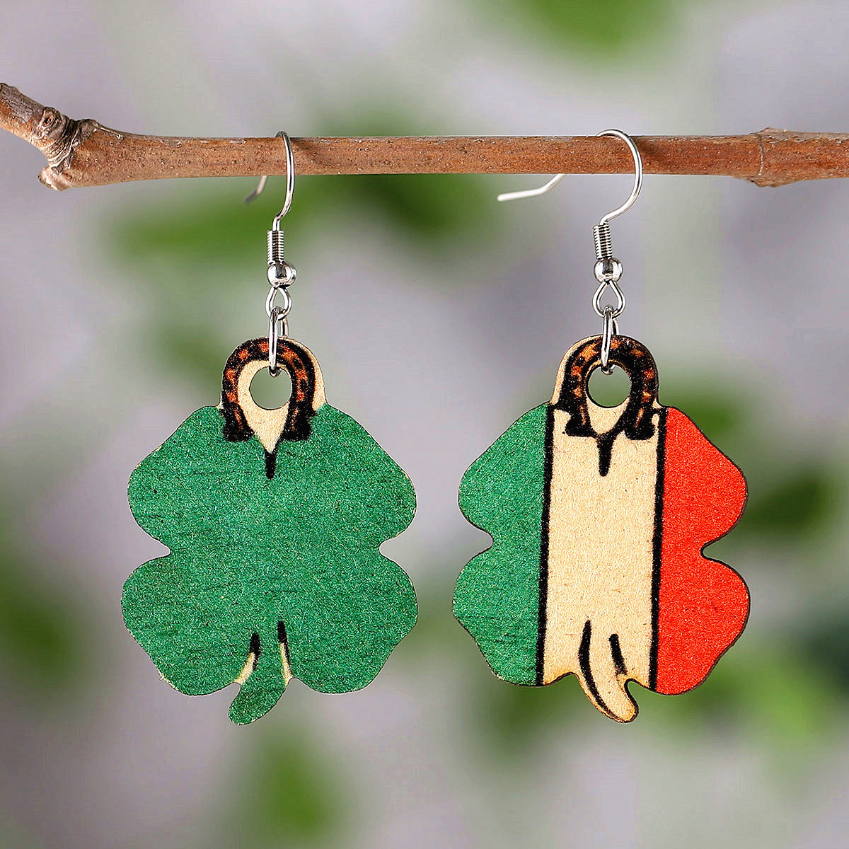 Asymmetrical Four-Leaf Clover Spliced Earrings