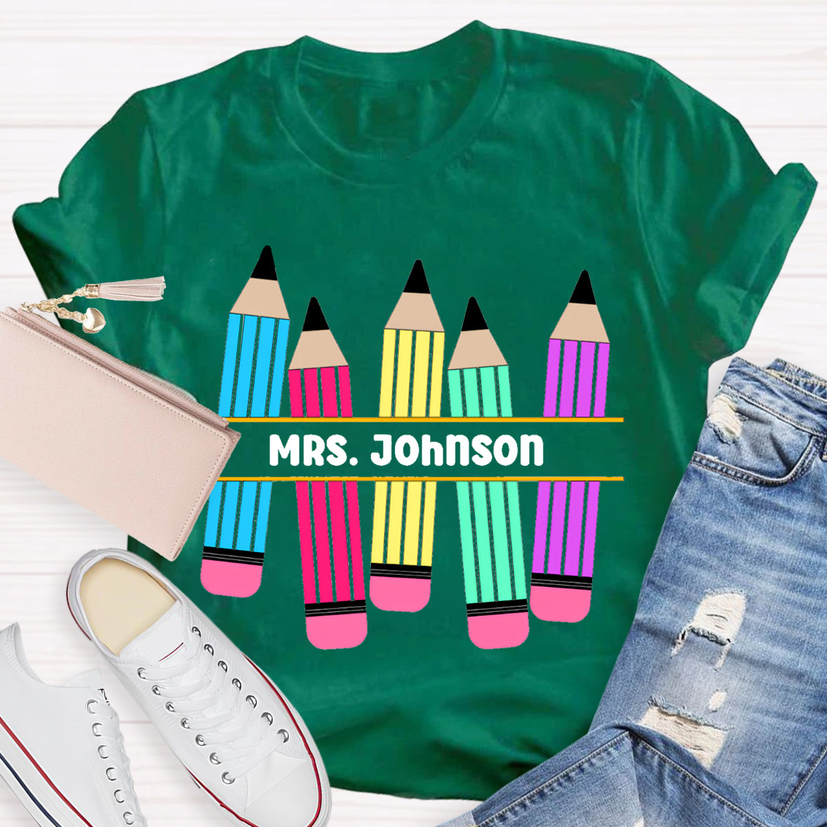 Personalized Name Pencil Teacher T-Shirt