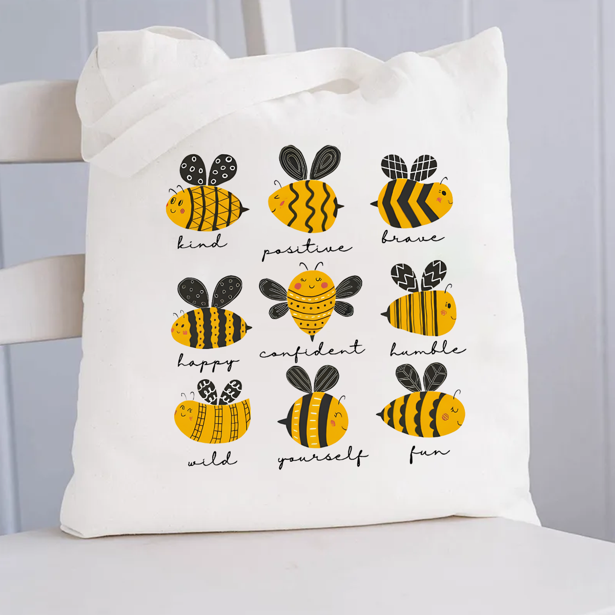 Bee Kind Positive Brave Happy Confident Humble Teacher Canvas Tote Bag