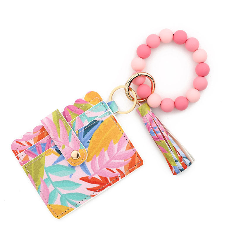 Silicone Bead Bracelet Keychain Printed Card Holder Bow