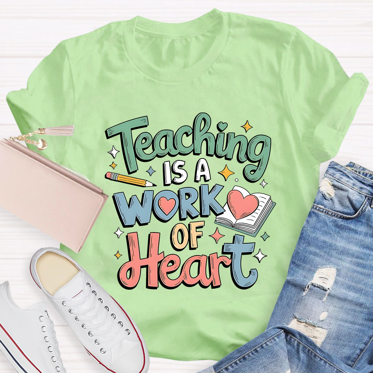 Teaching Is A  Work Of Heart Teacher T-Shirt