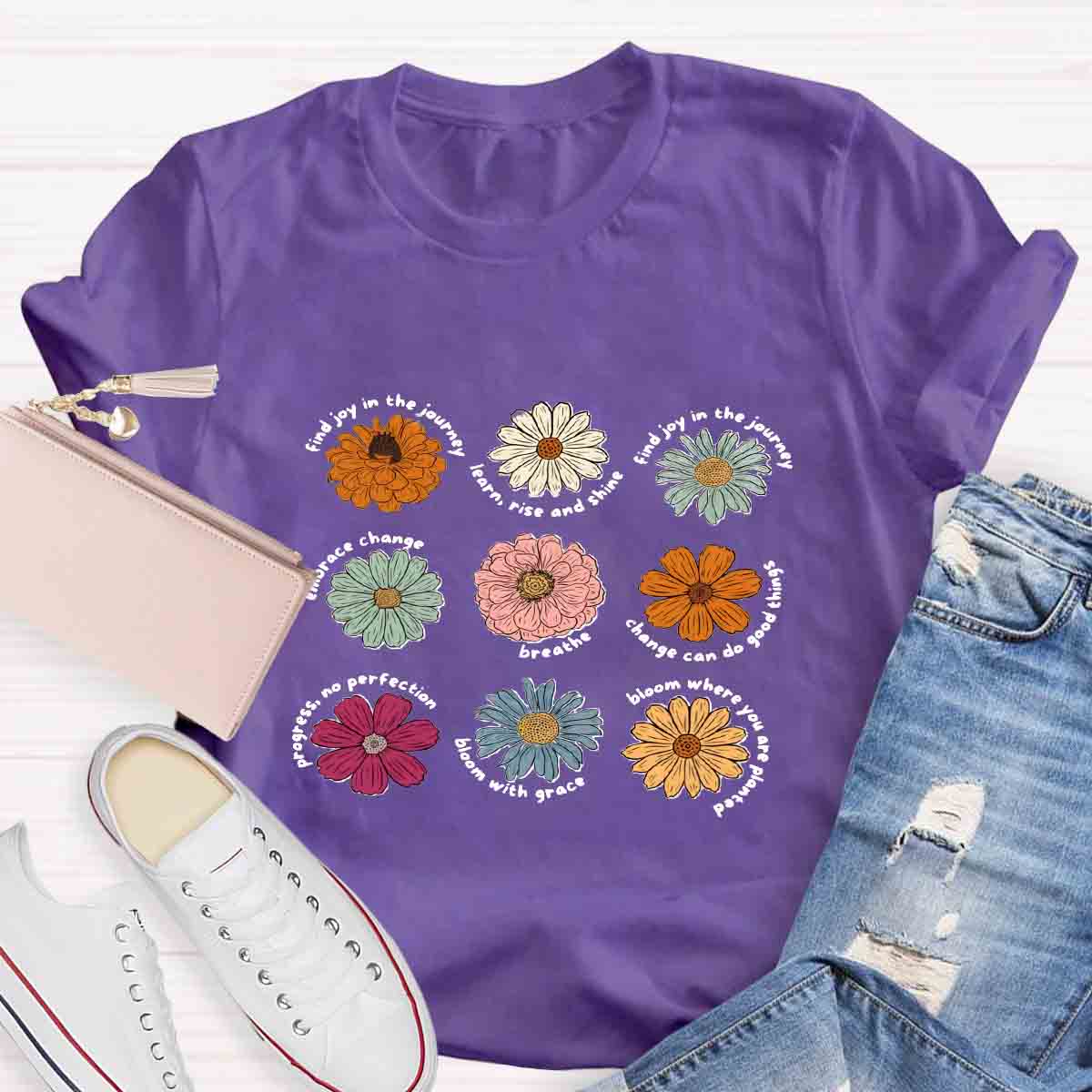 Find Joy In The Journey Learn Rise And Shine Floral T-Shirt