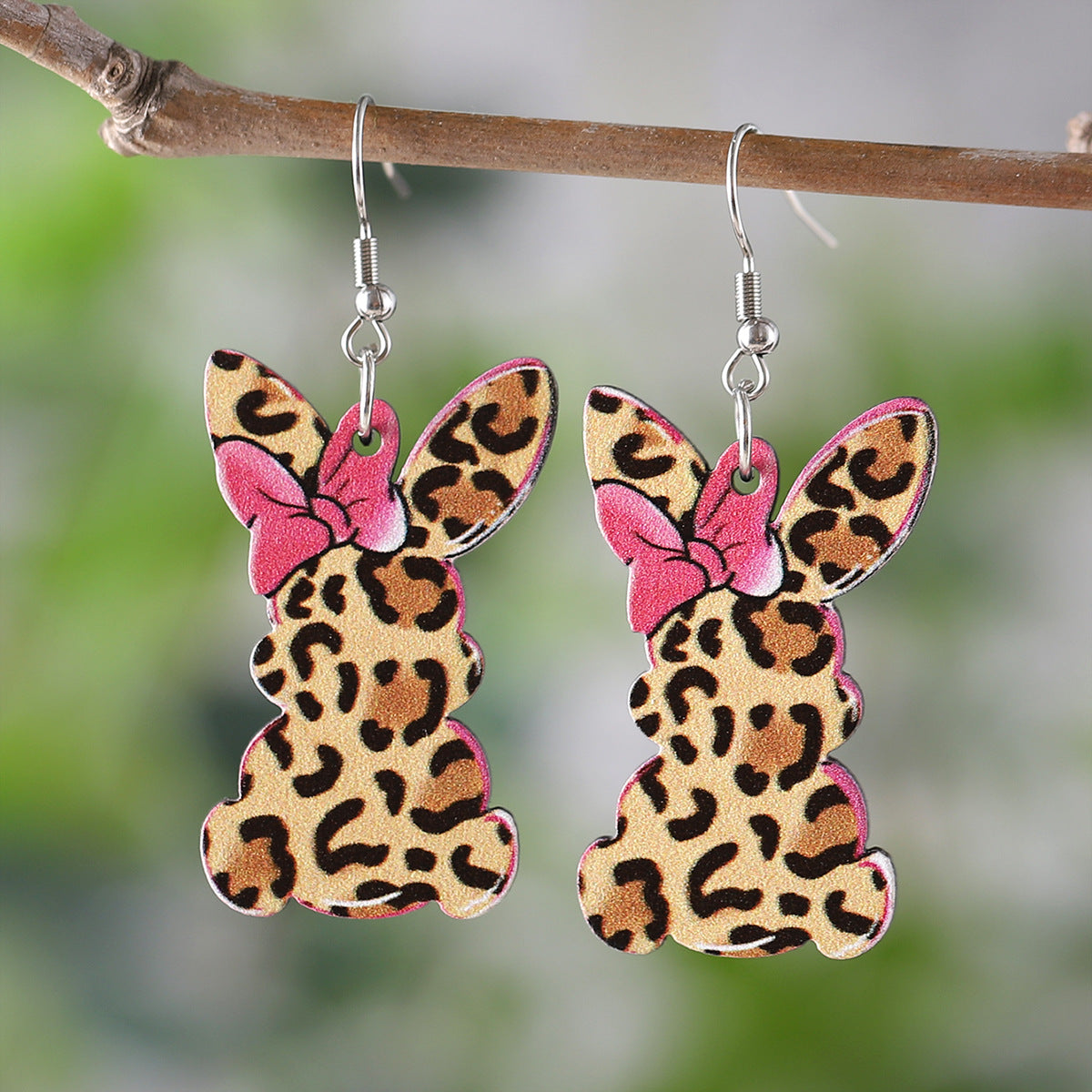 Easter Leopard Egg Bunny Wooden Double-Sided Earrings