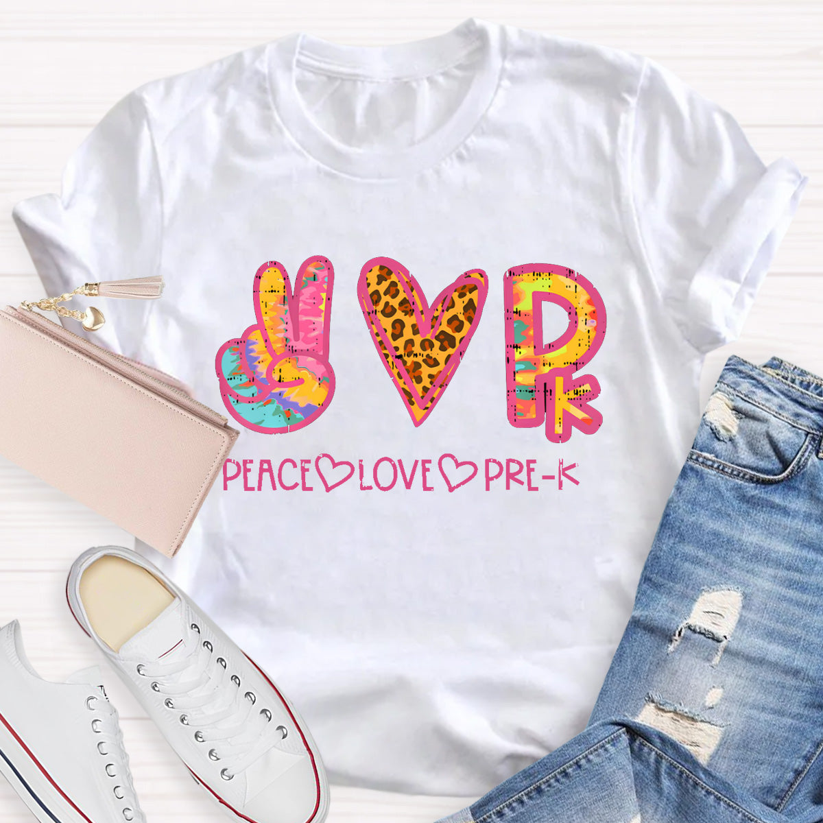Personalized Grade Peace Love Prek Teacher T-Shirt