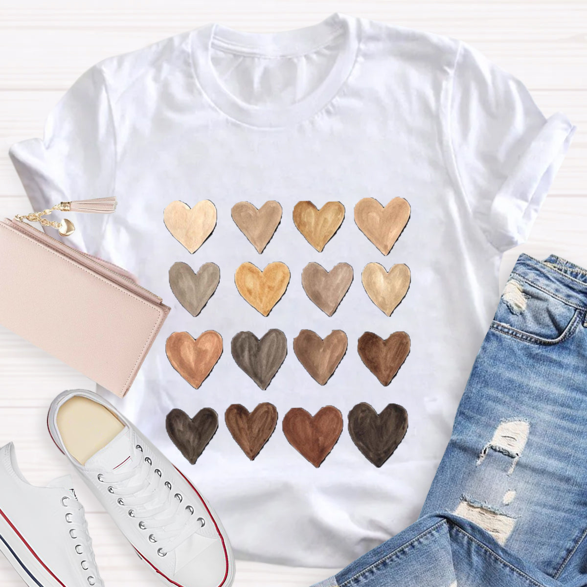Skin Tone Kindness Watercolor Hearts T-Shirt