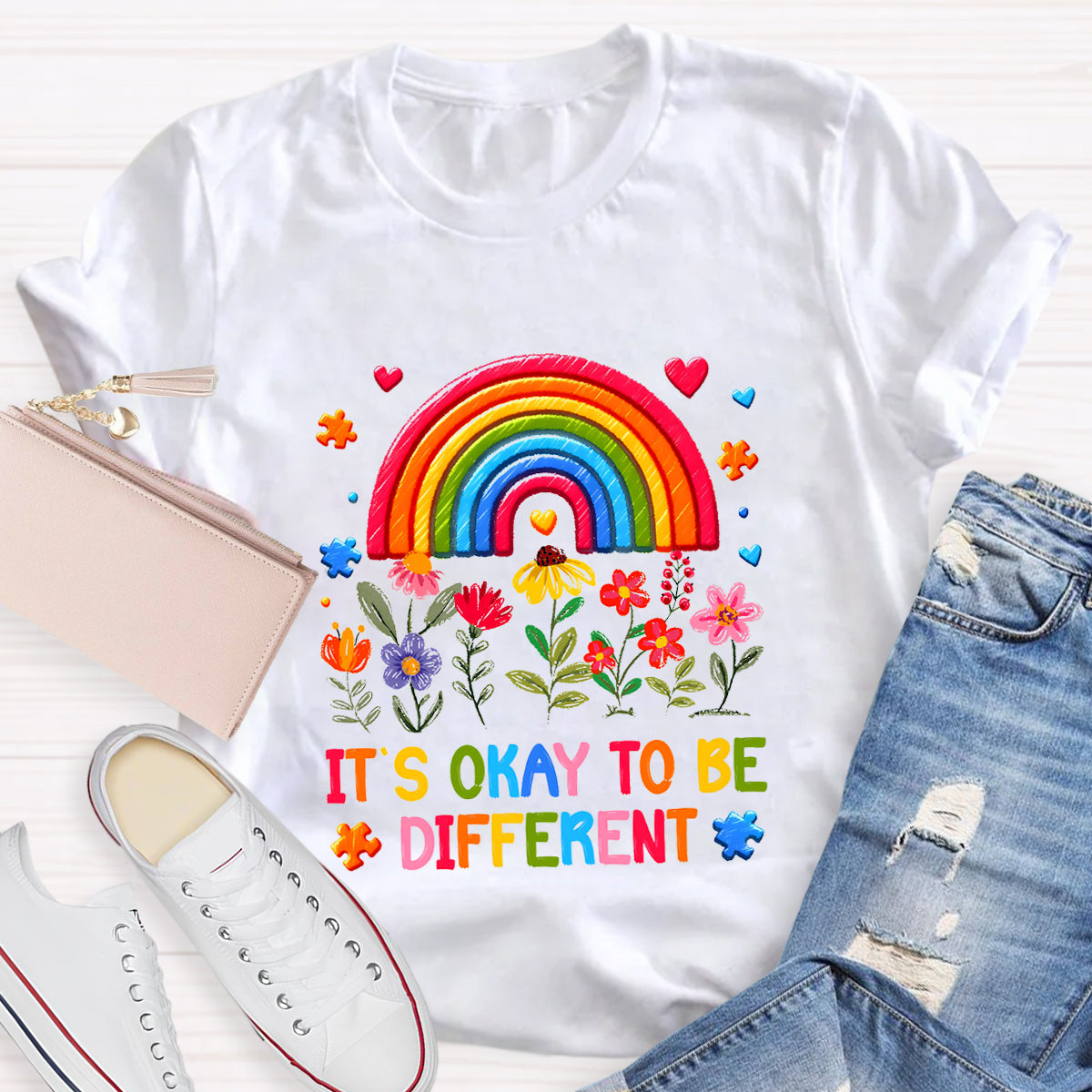 It's Okay to Be Different Floral Rainbow T-Shirt