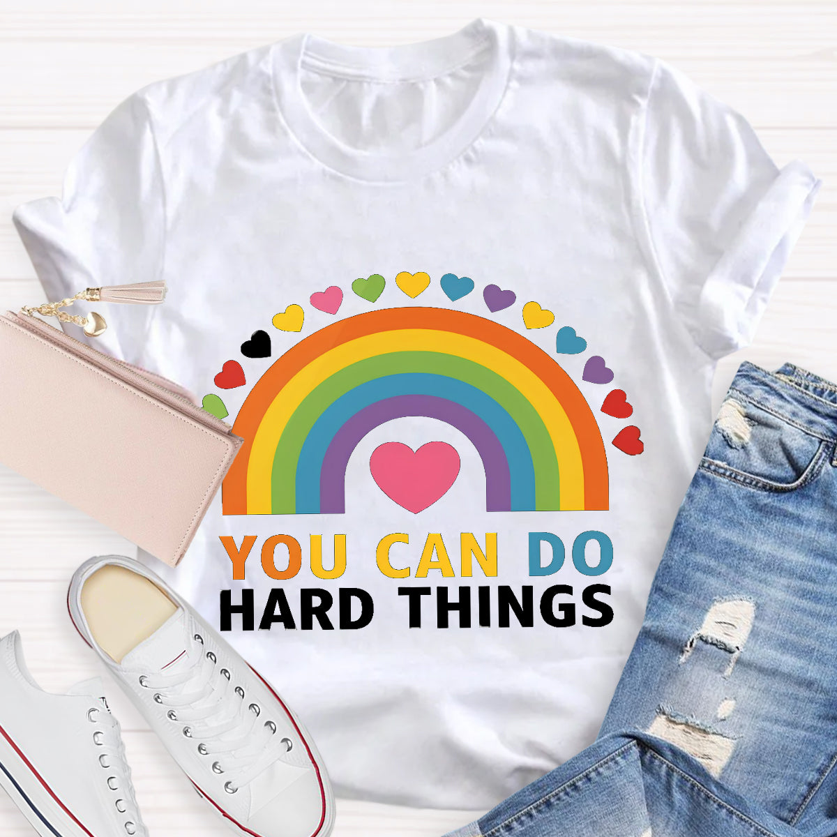 You Can Do Hard things Rainbow Teacher T-Shirt