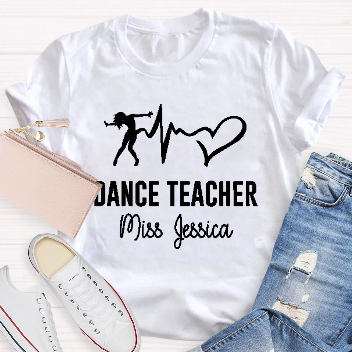 Personalized Name Dance Black Letters Teacher T-Shirt