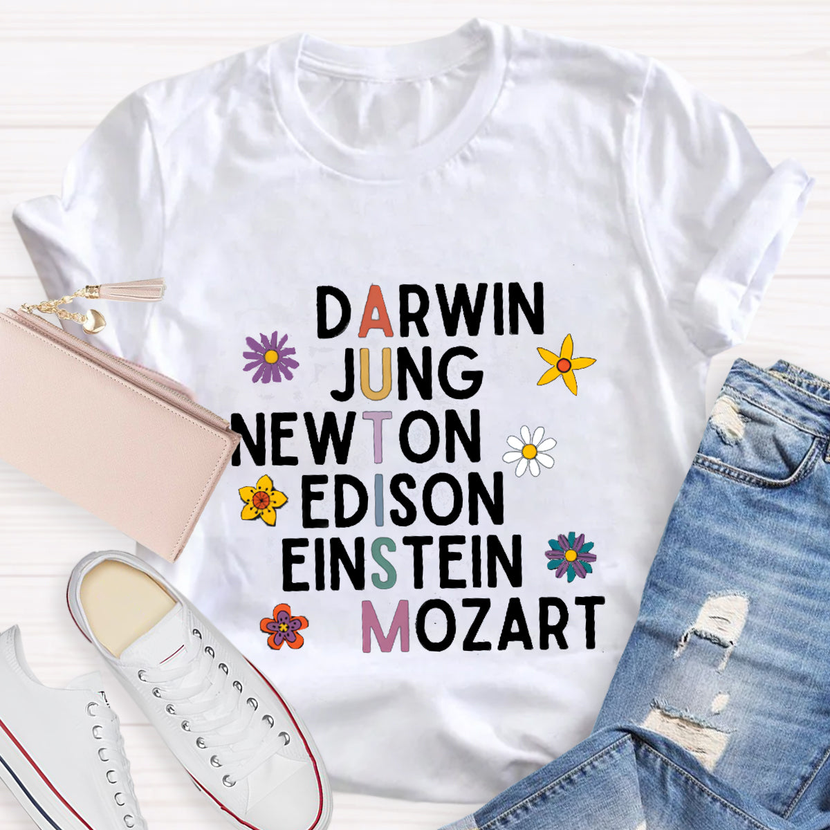 Darwin Jung Newton Einstein Edison Mozart Autism Teacher T-Shirt