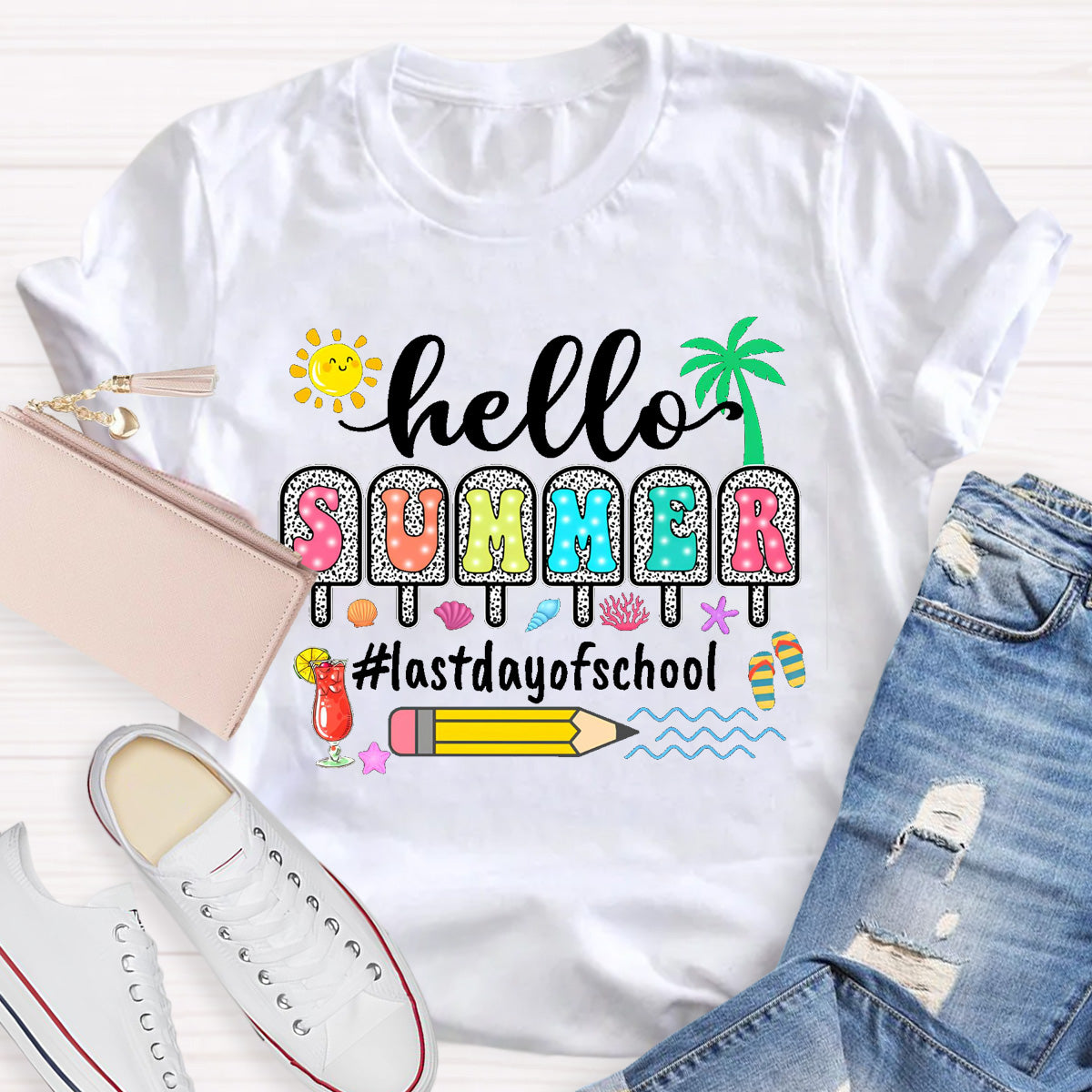 Hello Summer Sunshine Last day Of School Teacher T-Shirt