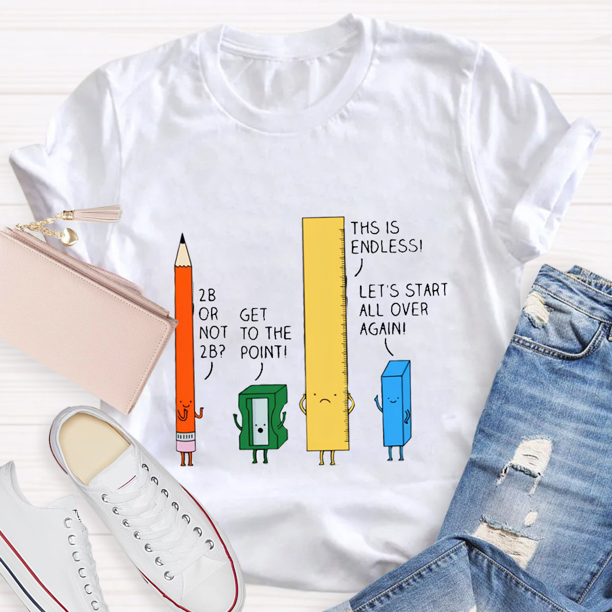 Cute Confused Pencil Pun Teacher T-Shirt
