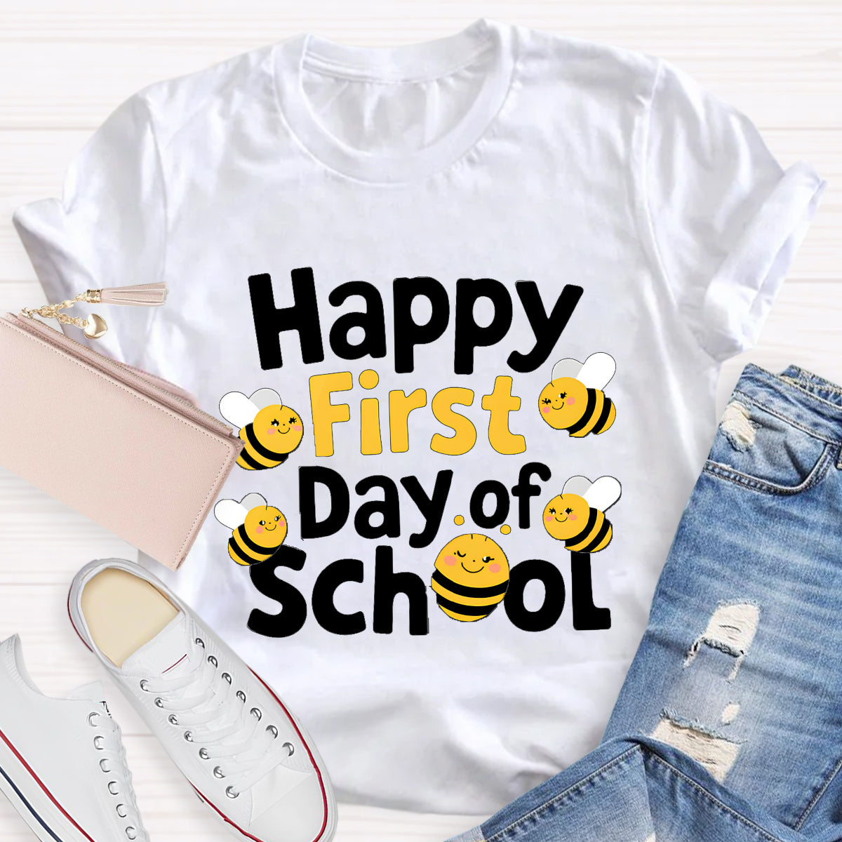 Happy First Day Of School Funny Bee Teacher T-Shirt