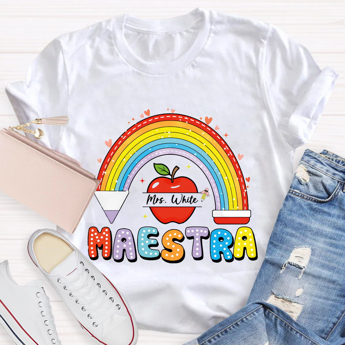 Personalized Name Mrs.White Teacher T-Shirt