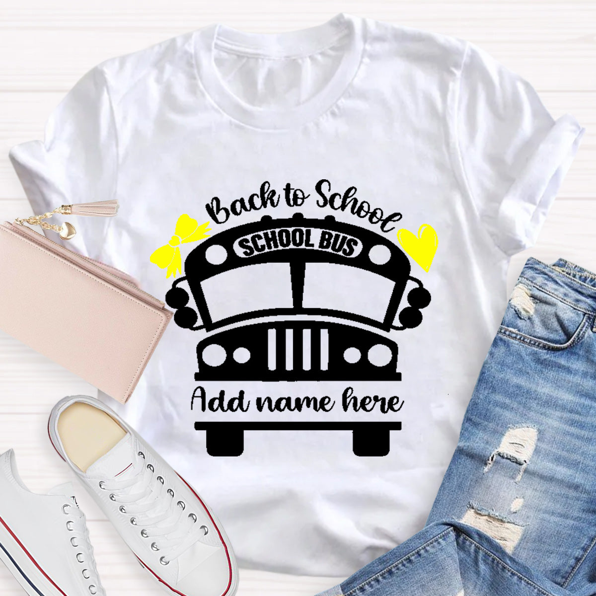 Personalized Name Back To School Shool Bus T-Shirt