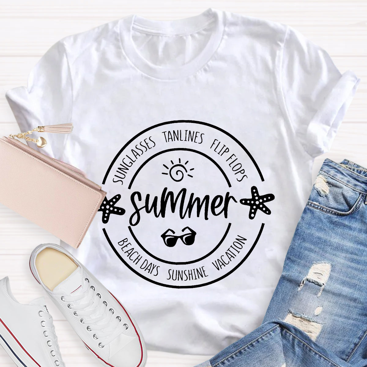 Summer Sunglasses Tanlines Flip Flops Beach Days Sunshine Vacation Teacher T-Shirt