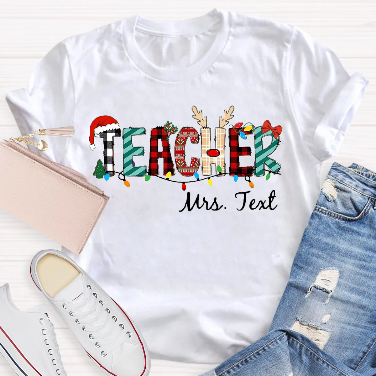 Personalized Name Christmas Teacher T-Shirt