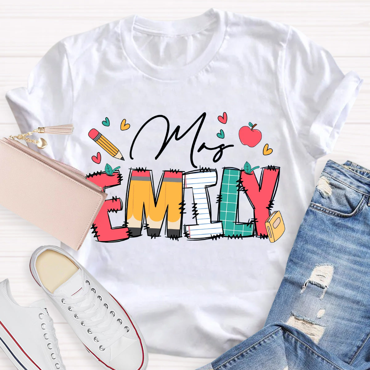 Personalize Name Apple Teacher T-Shirt
