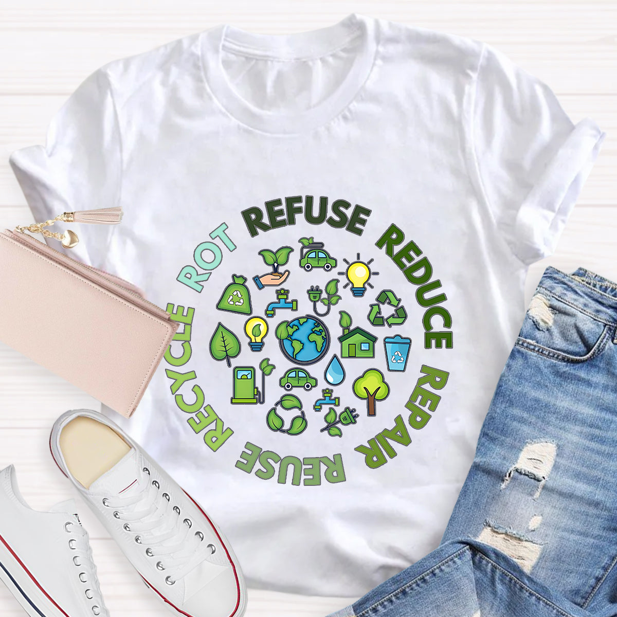Refuse Reduce Repair Reuse Recycle Rot Earth Day T-Shirt