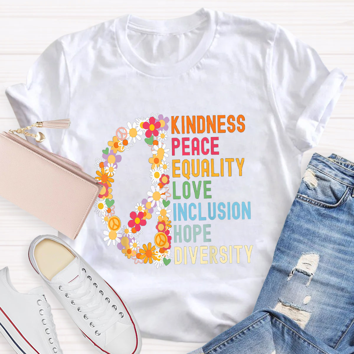 Kindness Peace And Love Flower Peace Sign T-Shirt