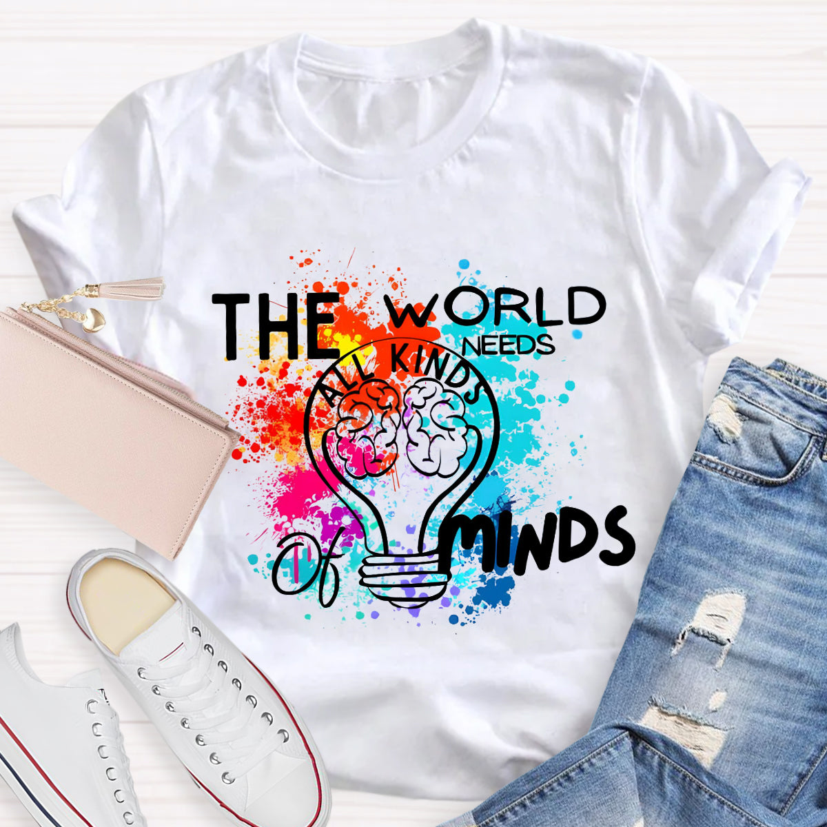The World Needs All Kinds Of Minds Colorful Brain T-Shirt