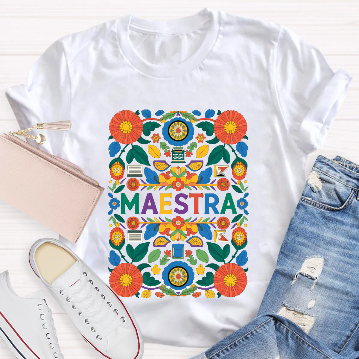 Vintage Floral Maestra Teacher T-Shirt