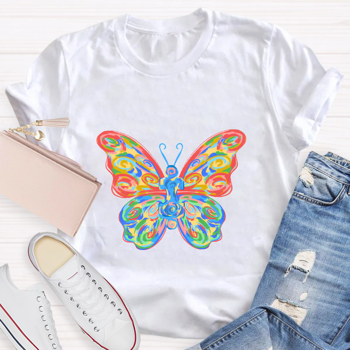 Colorful Butterfly Teacher T-Shirt