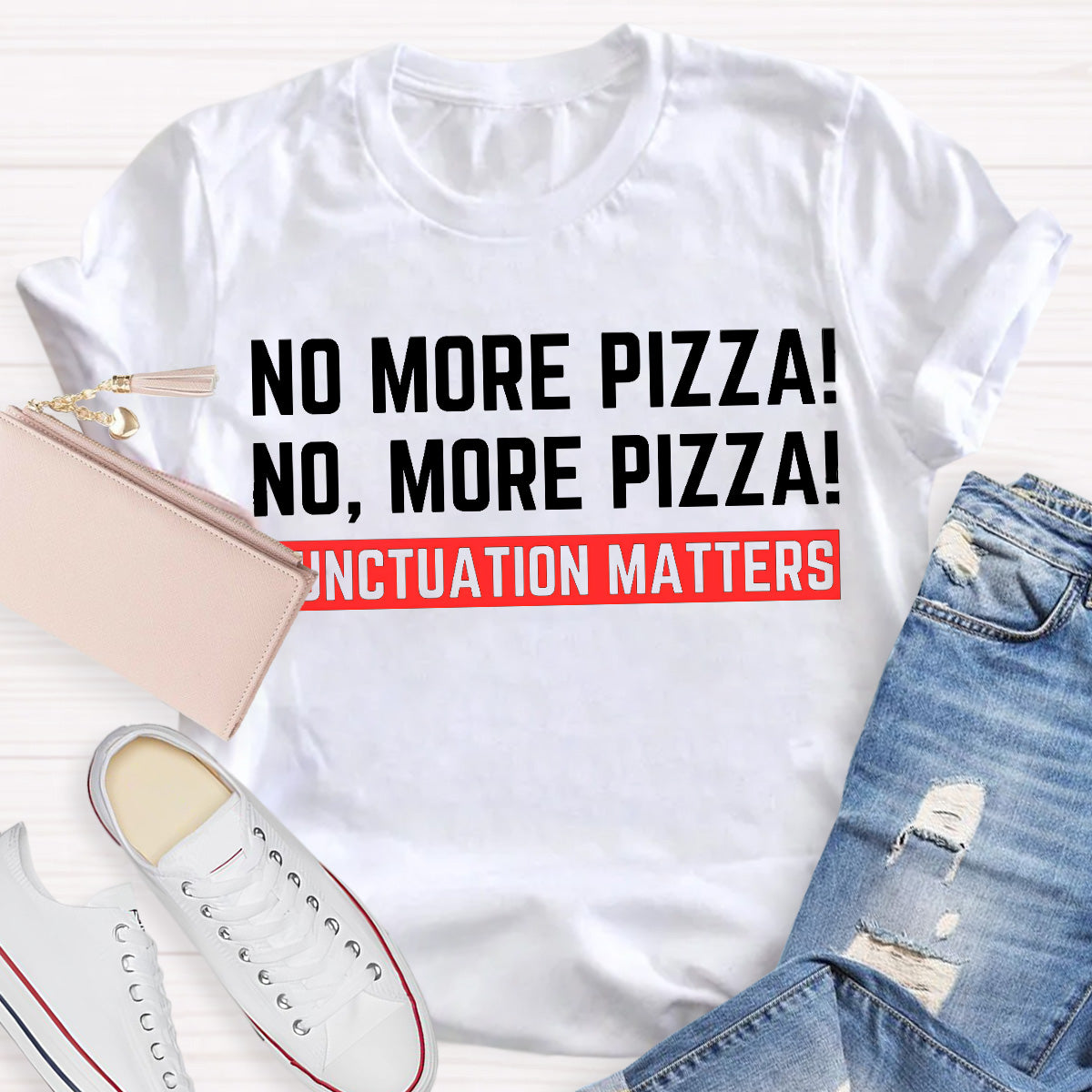 No More Pizza Red Slogan Teacher T-Shirt