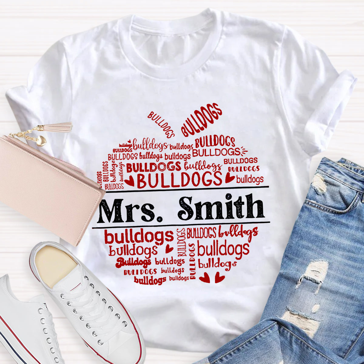 Personalized Name And Mascot bulldogs Teacher T-Shirt