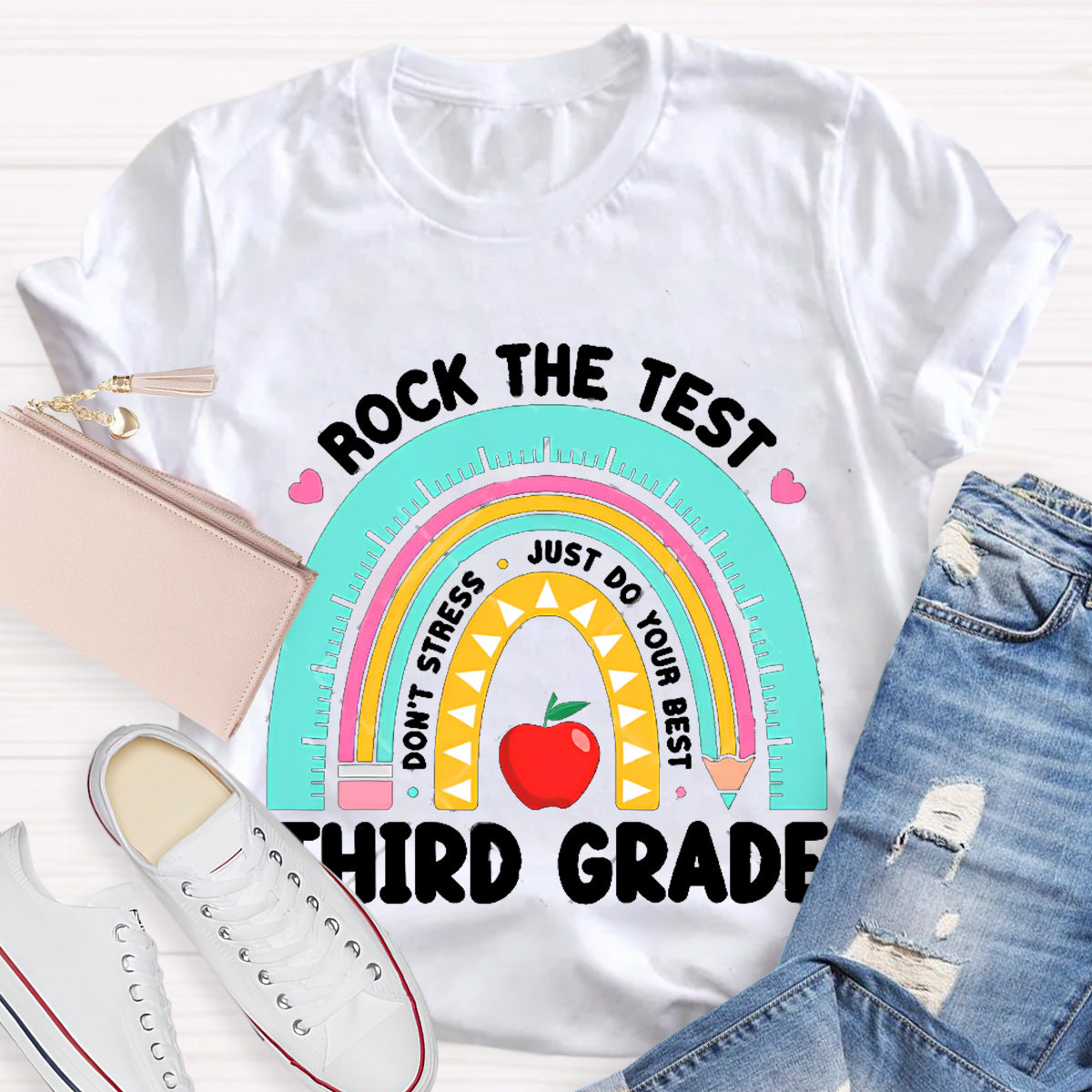 Personalize Grade Rock The Test Apple Teacher T-Shirt