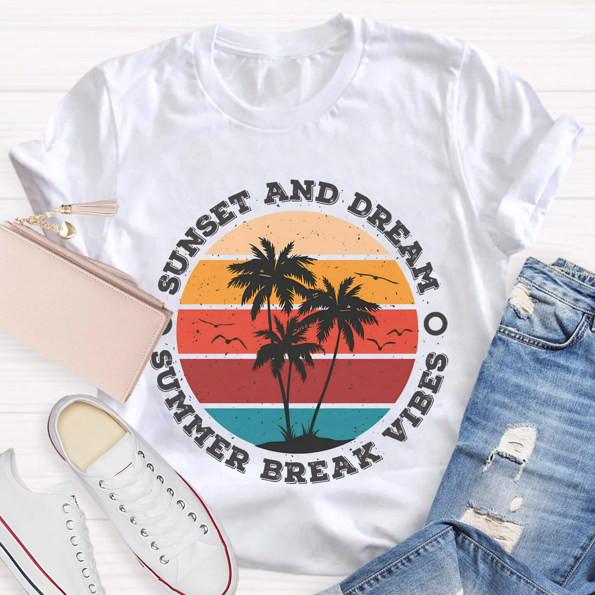Sunset And Dream Summer Break Vibes Teacher T-Shirt