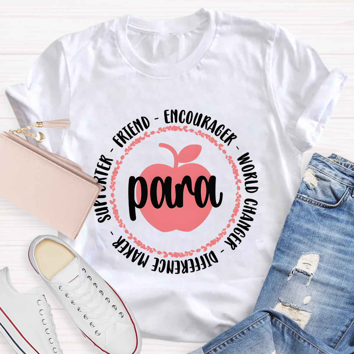 Para Encourage World Changer Pink Apple Teacher T-Shirt