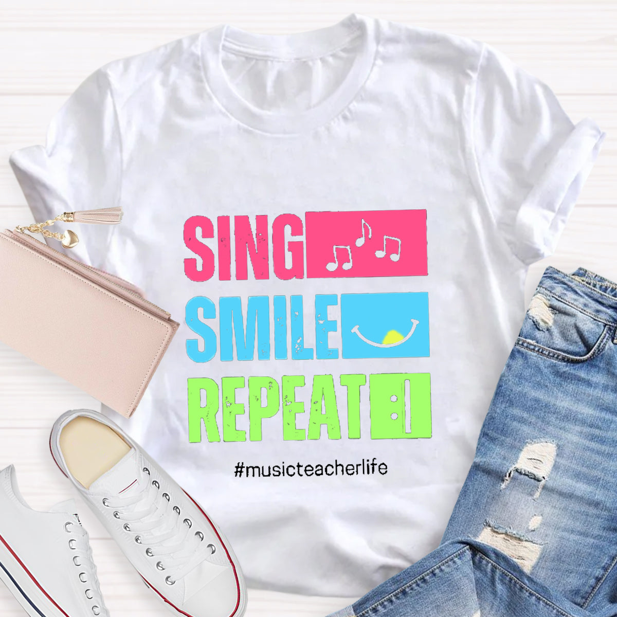 Sing Smile Repeat Music Teacher T-Shirt