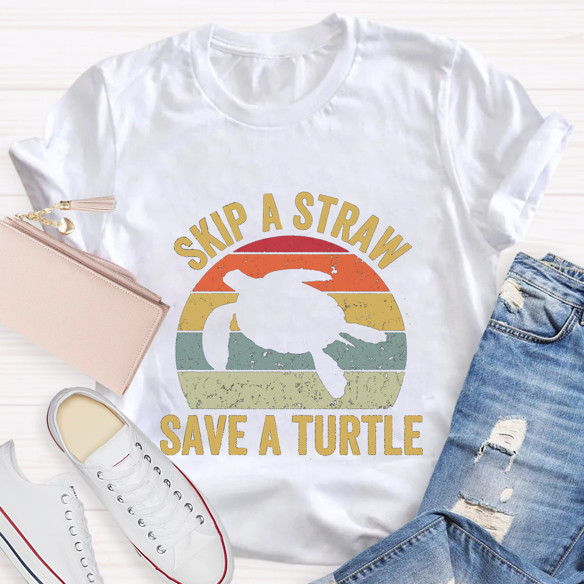 Skip A Straw Save A Turtle Earth Day T-Shirt