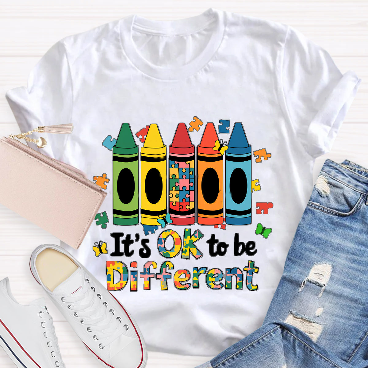 It's Ok To Be Different Colored Crayons T-Shirt