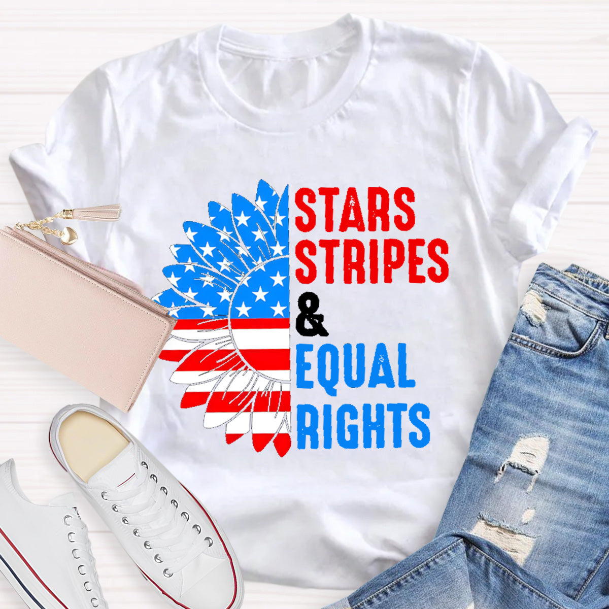 Stars Stripes And Equal Rights Sunflower Teacher T-Shirt